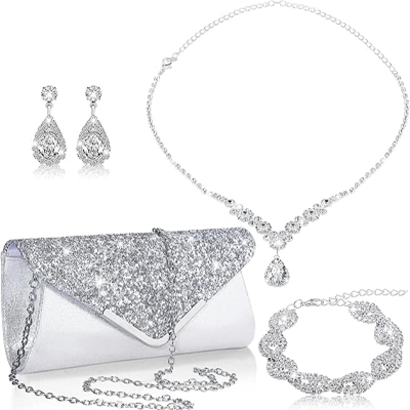 Silver Gold Plated Wedding Jewelry Sets Bridal Necklace Rhinestone Earrings Bracelets