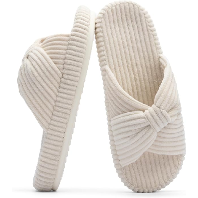 Slippers for Women Memory Foam House Bedroom Corduroy Bow Crossbands Slide Slipper Shoes