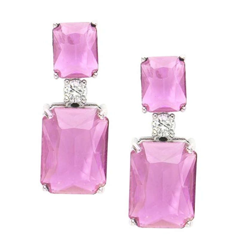 Rhodium-Plated Teardrop Shaped Diamond Drop Earrings