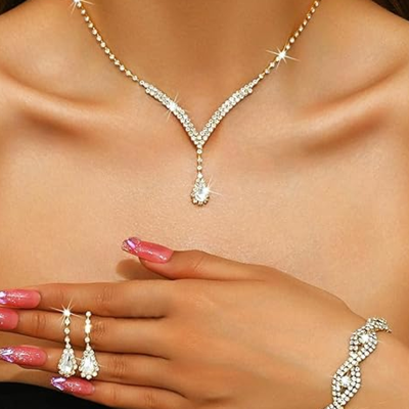 Bridal Wedding Jewelry Set Rhinestones Wedding Necklaces Earrings Bracelet Sets Crystal