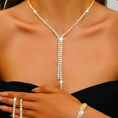 Silver Bridal Wedding Jewelry Sets Rhinestone Necklace Earrings Bracelet Set