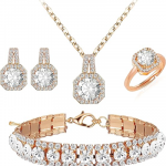 Silver Gold Plated Wedding Jewelry Sets Bridal Necklace Rhinestone Earrings Bracelets
