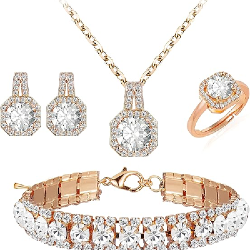 Silver Gold Plated Wedding Jewelry Sets Bridal Necklace Rhinestone Earrings Bracelets