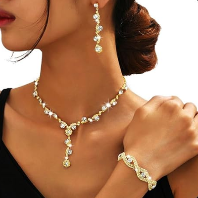 Rhinestone Jewelry Set Sparkly Prom Jewelry Necklace Wedding Necklace for Women