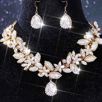 Crystal Bridal Wedding Jewelry Set Rhinestone Necklace Earrings Sets Formal Costume Jewelry for Women and Brides