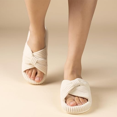 Slippers for Women Memory Foam House Bedroom Corduroy Bow Crossbands Slide Slipper Shoes