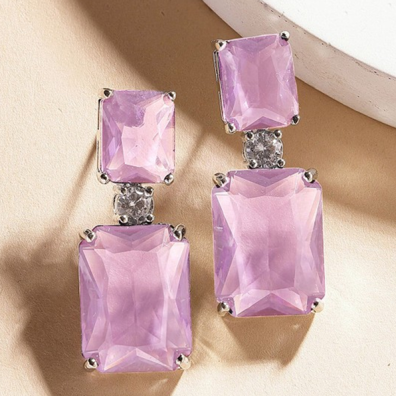 Rhodium-Plated Teardrop Shaped Diamond Drop Earrings