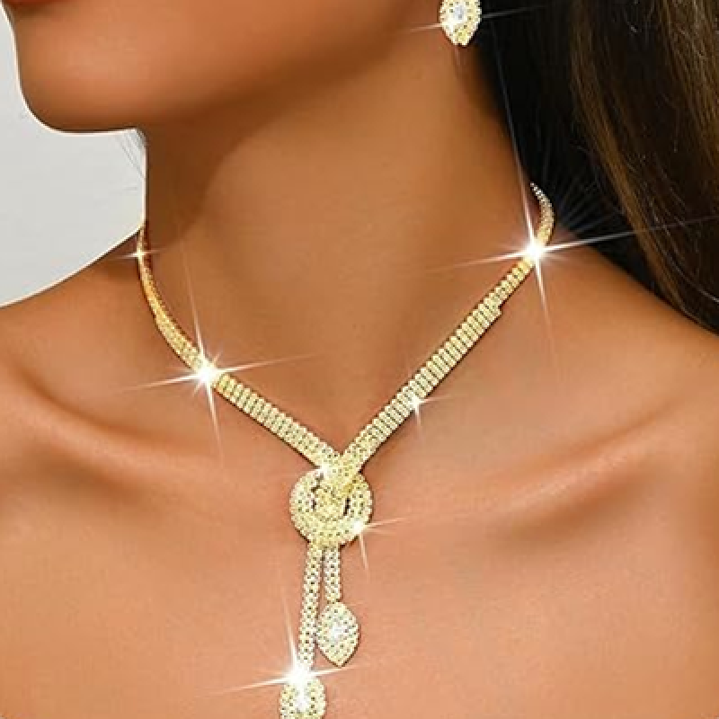 Silver Rhinestone Bridal Wedding Jewelry Set Crystal Necklace Earrings Sets Formal