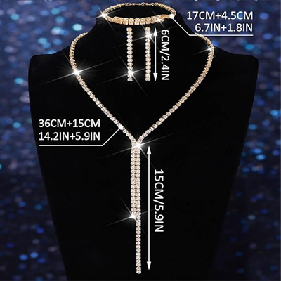 Silver Bridal Wedding Jewelry Sets Rhinestone Necklace Earrings Bracelet Set