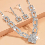Crystal Bridal Wedding Jewelry Set Silver Rhinestone Necklace Earrings Bracelet Sets