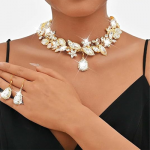 Crystal Bridal Wedding Jewelry Set Rhinestone Necklace Earrings Sets Formal Costume Jewelry for Women and Brides