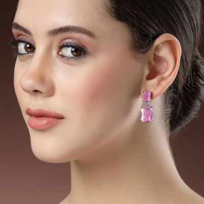 Rhodium-Plated Teardrop Shaped Diamond Drop Earrings