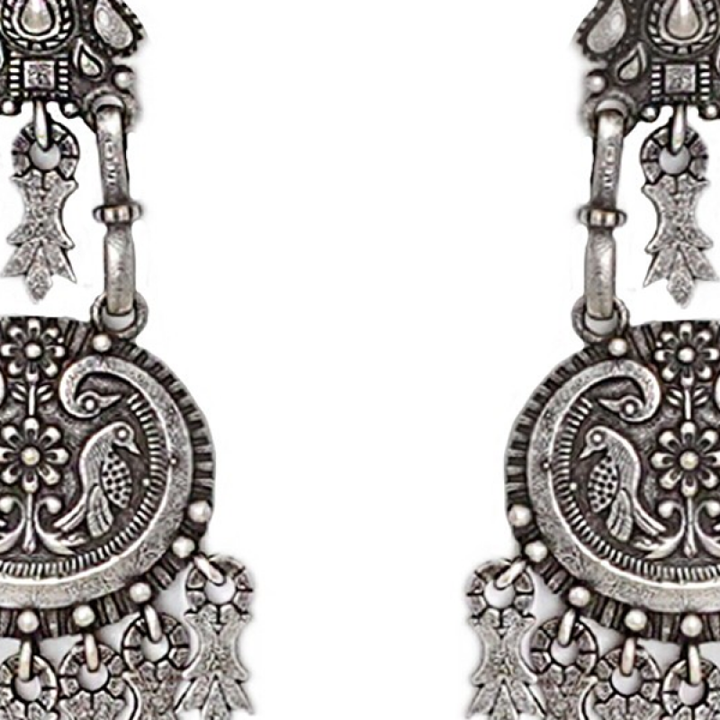 Silver-Plated Diamond Studded Contemporary Drop Earrings