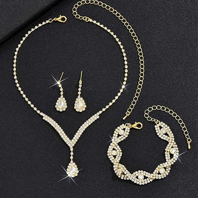 Bridal Wedding Jewelry Set Rhinestones Wedding Necklaces Earrings Bracelet Sets Crystal