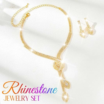 Silver Rhinestone Bridal Wedding Jewelry Set Crystal Necklace Earrings Sets Formal