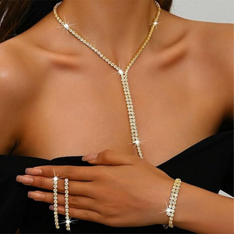 Silver Bridal Wedding Jewelry Sets Rhinestone Necklace Earrings Bracelet Set