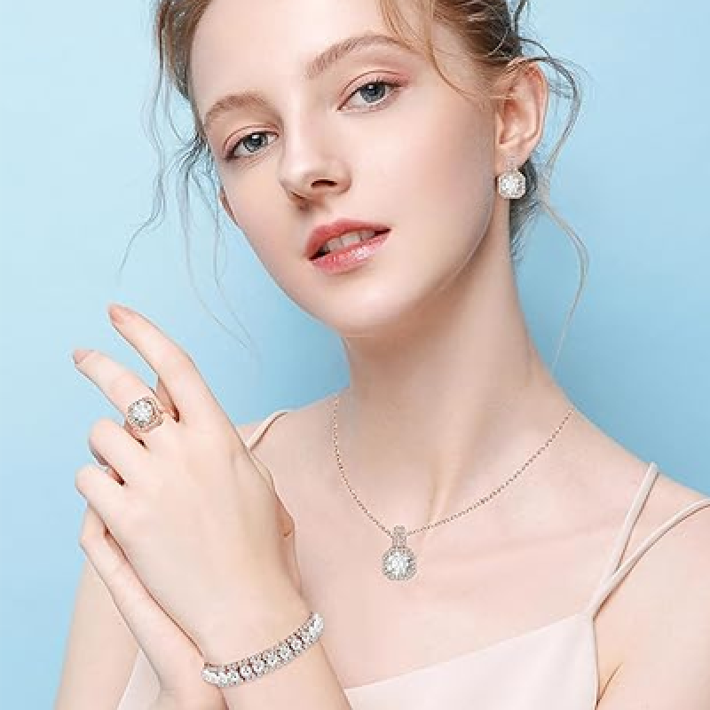 Silver Gold Plated Wedding Jewelry Sets Bridal Necklace Rhinestone Earrings Bracelets