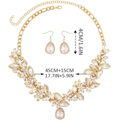 Crystal Bridal Wedding Jewelry Set Rhinestone Necklace Earrings Sets Formal Costume Jewelry for Women and Brides