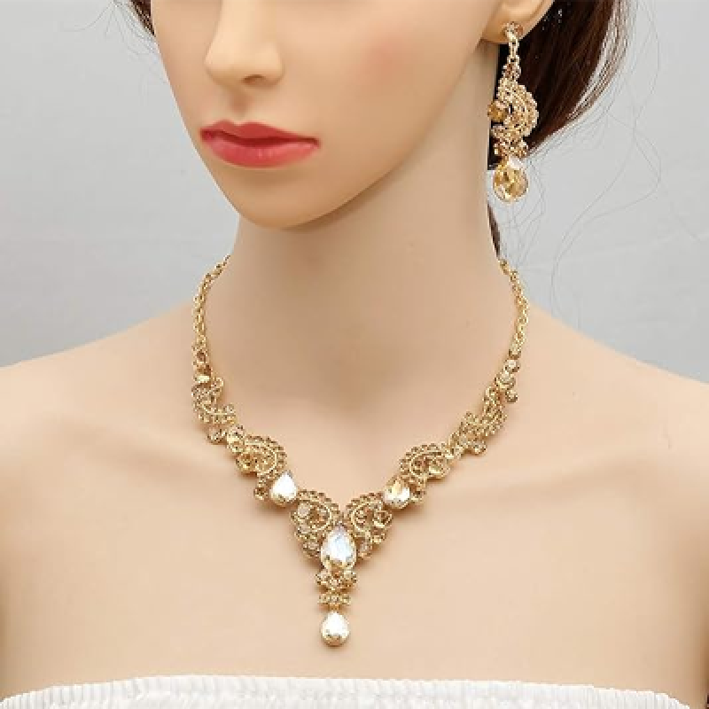 Elegant Crystal Necklace Earrings Bracelet Ring Bridal Wedding Party Costume Jewelry Sets for Brides Women
