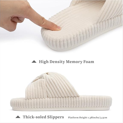 Slippers for Women Memory Foam House Bedroom Corduroy Bow Crossbands Slide Slipper Shoes