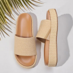 Women's Platform Wedge espadrille slides Summer Beach Cute Raffia Slip On