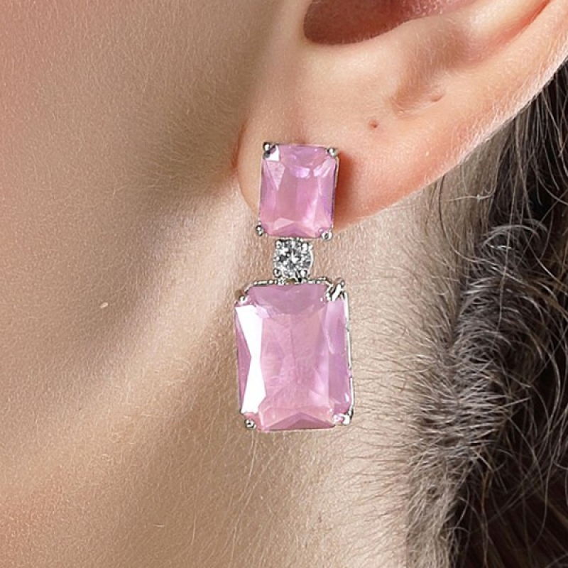 Rhodium-Plated Teardrop Shaped Diamond Drop Earrings