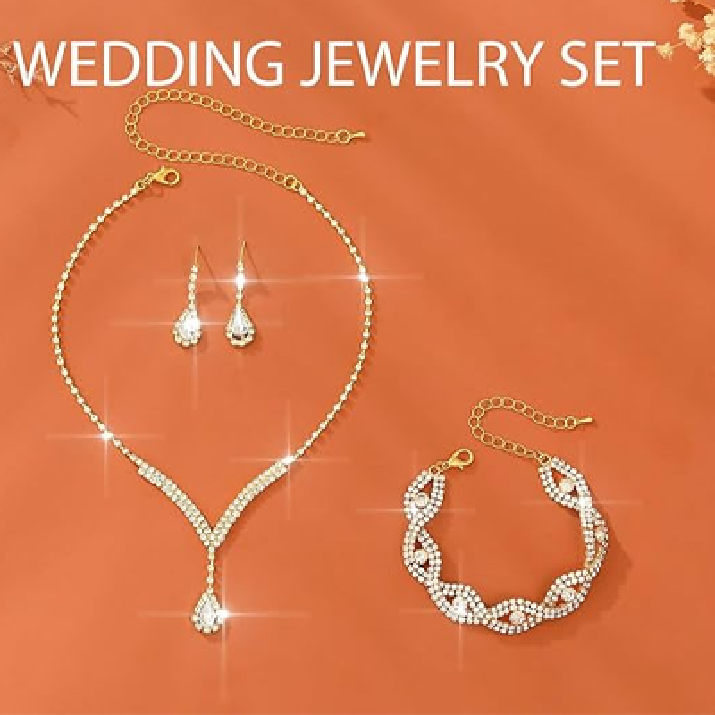 Bridal Wedding Jewelry Set Rhinestones Wedding Necklaces Earrings Bracelet Sets Crystal
