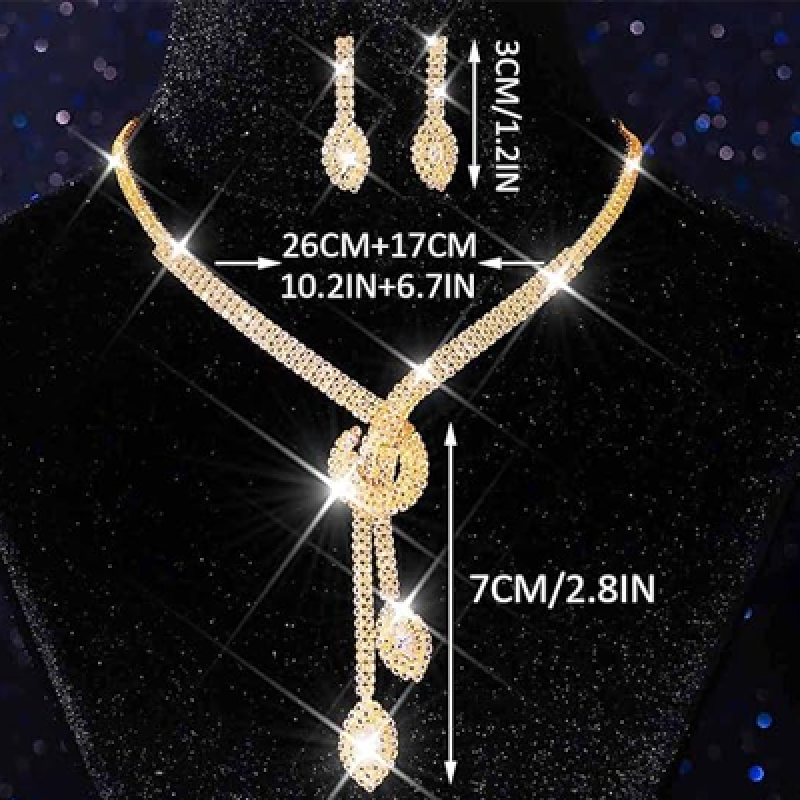 Silver Rhinestone Bridal Wedding Jewelry Set Crystal Necklace Earrings Sets Formal