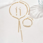 Silver Bridal Wedding Jewelry Sets Rhinestone Necklace Earrings Bracelet Set