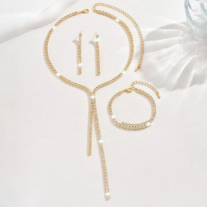 Silver Bridal Wedding Jewelry Sets Rhinestone Necklace Earrings Bracelet Set