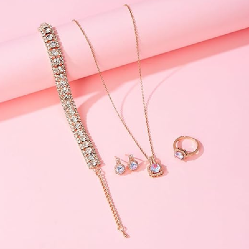 Silver Gold Plated Wedding Jewelry Sets Bridal Necklace Rhinestone Earrings Bracelets