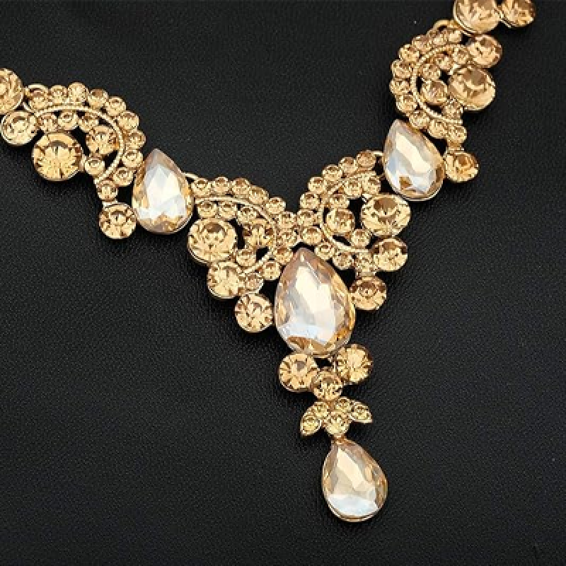 Elegant Crystal Necklace Earrings Bracelet Ring Bridal Wedding Party Costume Jewelry Sets for Brides Women