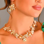 Gold Wedding Jewelry Sets Rhinestone Necklace and Earring Set Bridal Prom Costume Jewelry for Women and Brides