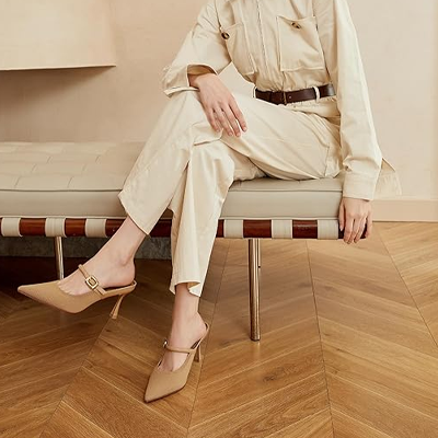 Women's Pointed Toe Heeled Mules, Knit Sandals, Slip-On Shoes