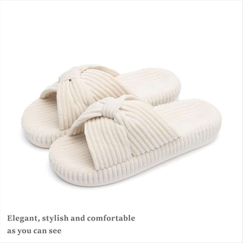 Slippers for Women Memory Foam House Bedroom Corduroy Bow Crossbands Slide Slipper Shoes