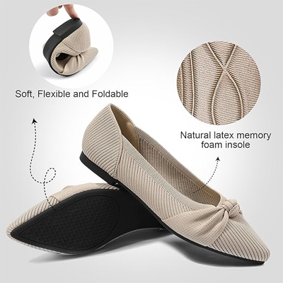 Women's Flats Shoes Comfortable Dressy Pointed Toe Knit Washable Ballet Flat